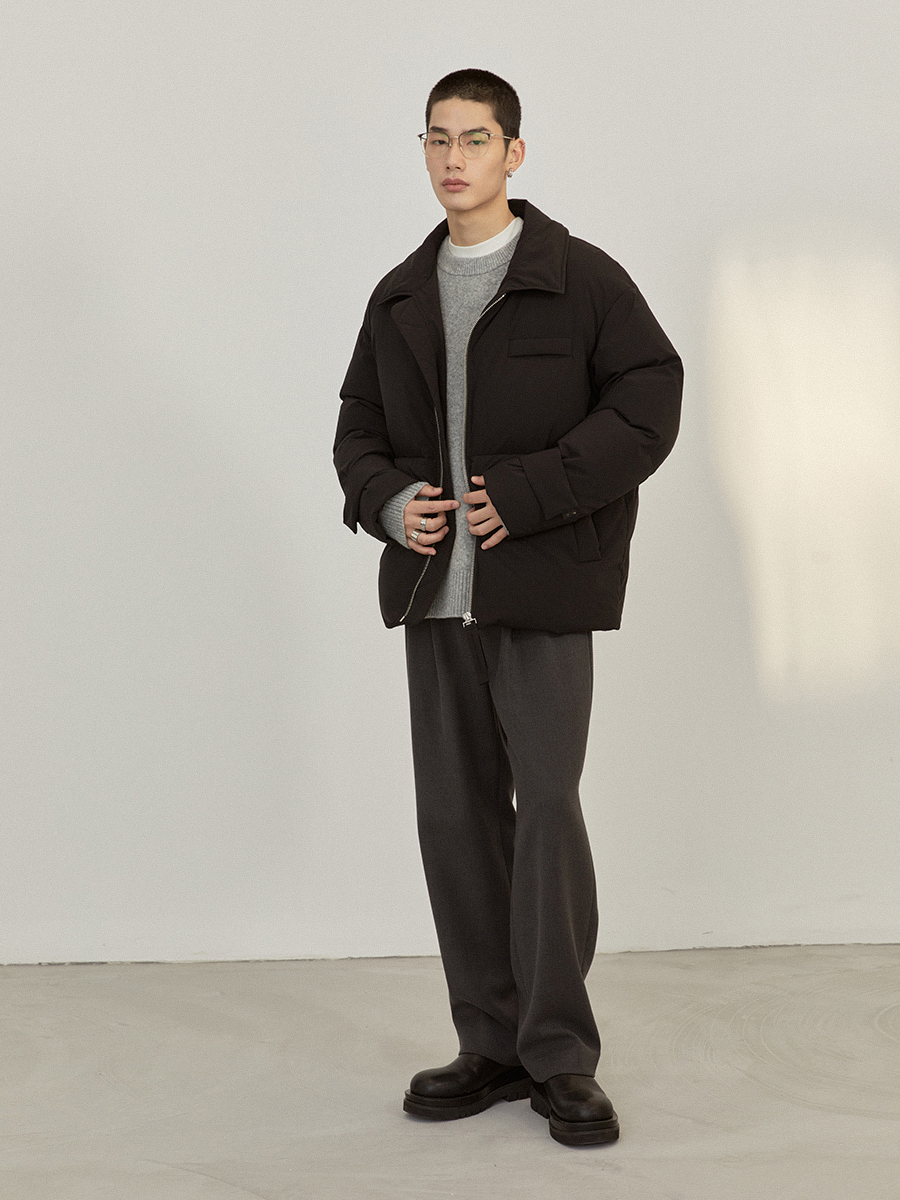 OSENS细腻棉绒感衬衫式外套四面弹翻领夹克型90鹅绒羽绒服服男